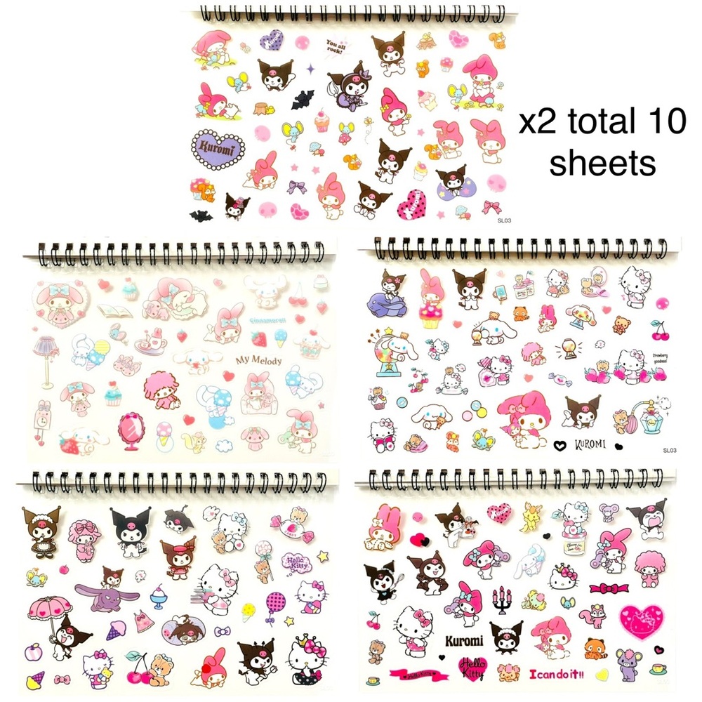 Hello Kitty My Melody Kuromi Cinnamoroll Stickers 10 Sheets Booklet Sanrio NEW